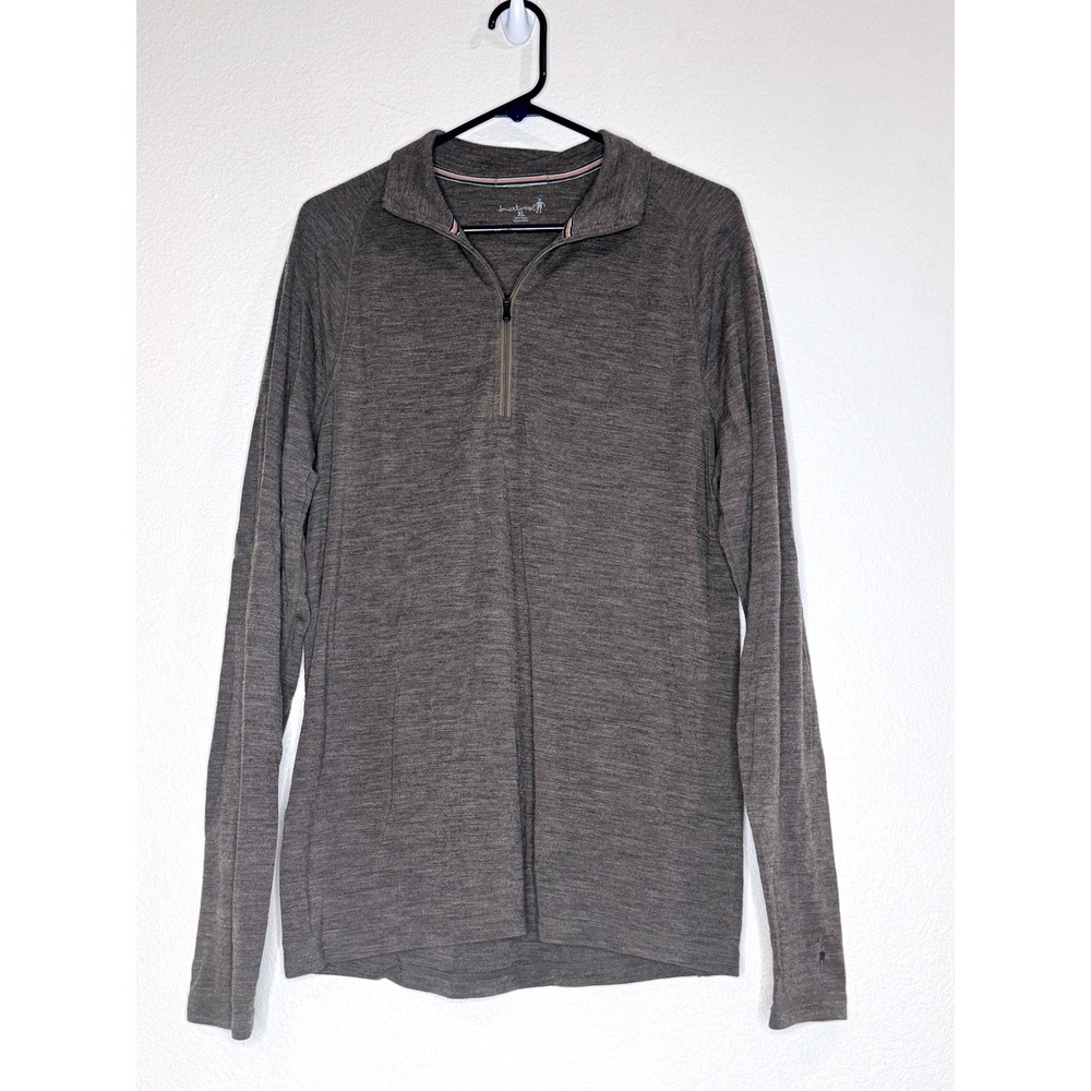SMARTWOOL Mens 1/4 Zip Top XL 100% Merino Wool Brown Base Layer Winter REPAIRED